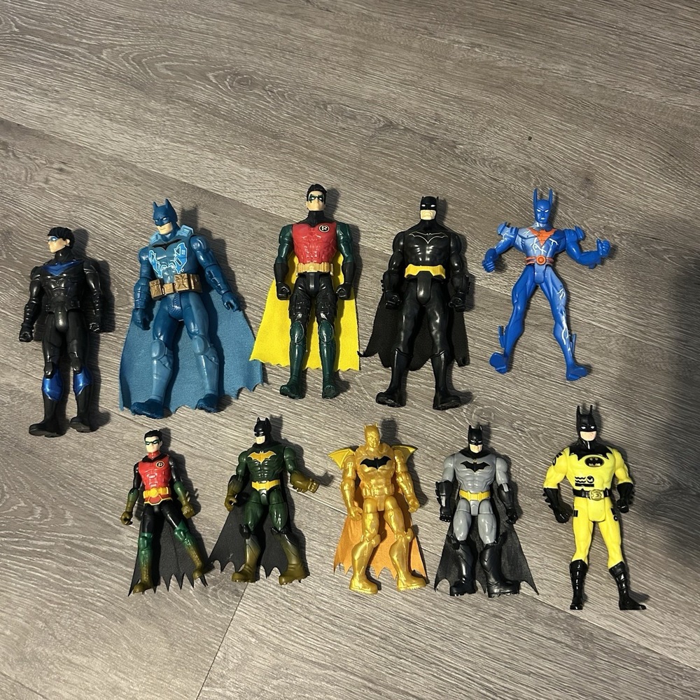Lot of 10 Batman And Robin Action Figures - Vintage And Modern Posable DC Comics